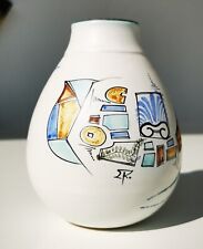 Adorable vase en céramique peint à la main signé EK (artiste Américain ?)
