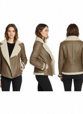 Blouson Femme Simili Peau Lainée NEUF T. 40 Veste Courte Chaude Style Mouton