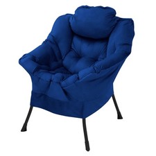 Fauteuil chaise relax salon rembourré du PP coton bleu foncé structure en acier