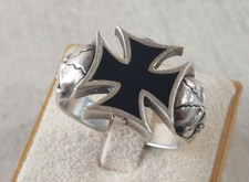 Grosse bague, croix de fer, tête de mort, homme, en argent massif, Etnox