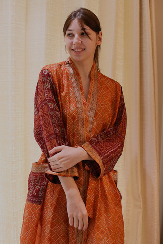 Pure silk orange beige - orange-beige, kimono