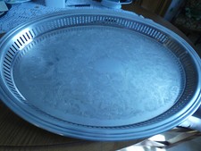 MAGNIFIQUE PLATEAU OVALE CONTOUR AJOURE METAL ARGENTE FLEURON FRANCE/CHRISTOFLE