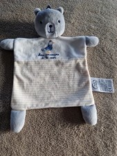 Doudou plat Ours gris rayé jaune Mes vacances à la mer MOTS D'ENFANTS 