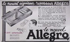 PUBLICITE ALLEGRO LAME RASAGE RASOIR AIGUISEUR REPASSEUR DE 1932 FRENCH AD PUB