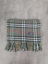 Burberry London 100% Lambswool Scarf, Khaki Green Tartan – Made in England