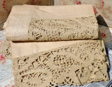 ANCIEN RIDEAU en drap de LIN  et galon au crochet vers 1900, Jamais monté!