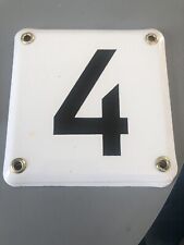 Ancienne Plaque Emaillée Chiffre Blanc Numero 4