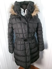 Veste manteau cintré doudoune plumes noir ceinture capuche POIVRE BLANC S 36/38