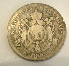 NAPOLEON III RARE 2 FRANCS ARGENT 1866  A    petit prix !