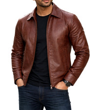 Veste en cuir marron pour