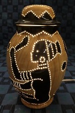 Ancienne Lampe Ajourée Vintage Africaniste Bois Vallauris Grandjean Jourdan