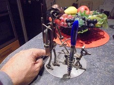 Sculpture Fer Forgé Chasseur Chien Fusil Porte Stylo Bougie Paquet Cigarette