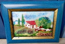 TABLEAU  ÉMAUX SUR CUIVRE ÉMAIL PAYSAGE MAISONS DN2662