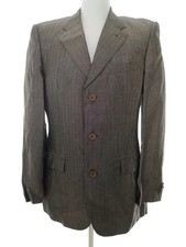 ⭐ ZARA Blazer Homme pour Hommes Rayures Brun 52 Manches longues Laine ⭐