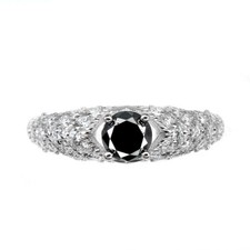 925 Bague en Argent Rond Diamant Noir 5mm Gemme Topaze Bijoux Taille 7