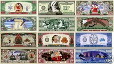 LOT de 6 BILLETS de Collection PERE NOËL - MILLION DOLLAR US ! Sapin Neige Hiver
