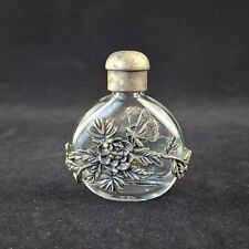 Ancien Flacon à Parfum En Verre Et Décor De Fleurs En Métal- Objet De Vitrine