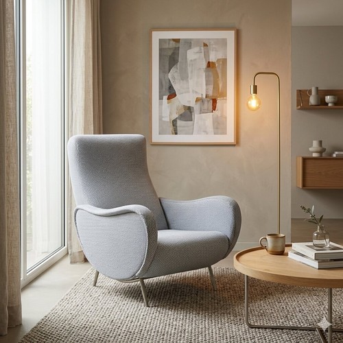 Fauteuil vintage tissu métal - tissu,