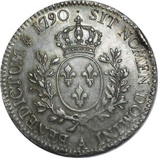O1515 Rare France Ecu Louis XVI 1790 A Paris 1er sem Argent Silver UNC
