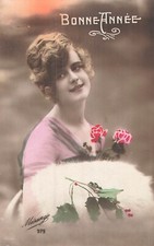 CP BONNE ANNEE FEMME ELEGANTE