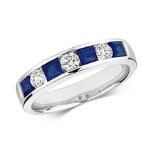Bague Femme Semi Pavée Or Blanc 9 k/carat et Diamant 0.32 Carat avec Saphir