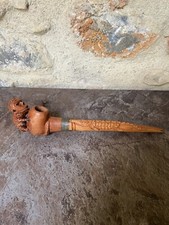 Pipe En Bois Scluptée Singe et Crocodile Alligator Ancienne 