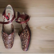 Jolies Mules À Brides PIKOLINOS Cuir Rouge Marron Clair 39