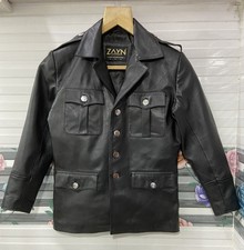 Veste militaire homme en cuir véritable noir uniforme de police chemise...