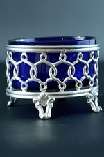 ARGENT MASSIF MINERVE  salerons Louis  Philippe ajouré Verrine bleu poiçon A A 