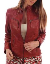 Veste En Cuir Rouge Pour Femme