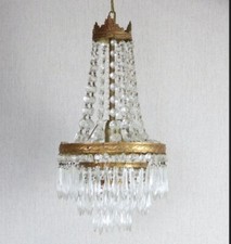 Lustre montgolfière en laiton et cristal, Lustre Ancien En Cristal 