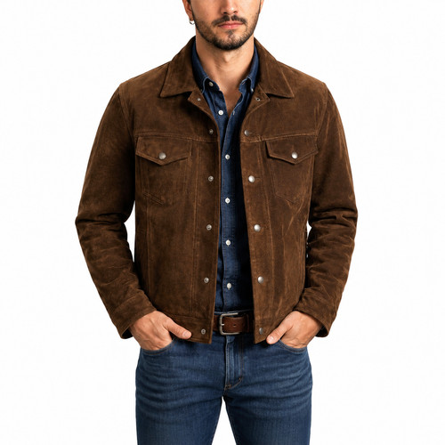Men brown suede leather - suede,