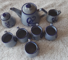 BEAU SERVICE A  THE OU CAFE 9 PIECES EN  TERRE CUITE GLACEE BLEU OCCASION