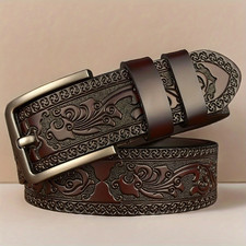 Ceinture Cuir Véritable Homme Femme Western Boucle Alliage Style Rétro Luxe
