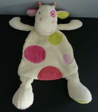 E2. DOUDOU PLAT BABYSUN baby sun VACHE BLANC ECRU ROSE VERT FOULARD TTBE