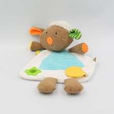 Doudou plat mouton blanc marron orange vert bleu MINIMI - 28384
