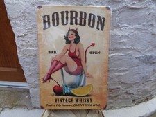 TOLE METAL BOURBON VINTAGE WHISKY PIN UP 20 X 30 CMS NON PLAQUE EMAILLEE ANCIEN