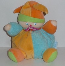 Doudou Poupée  Lutin Clown Corolle- Orange Bleu
