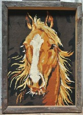 Vintage Framed Horse Needlepoint France