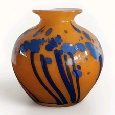 La Rochere Vase Boule Verre Soufflé Signé /Vérrerie Bourguignonne Orange / Bleu.