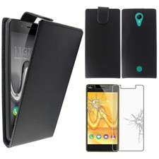 ebestStar Etui PU Cuir Noir Wiko Tommy Ufeel + Film écran en VERRE Trempé