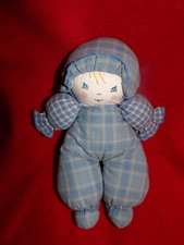 Doudou Poupée Chiffon Carreau Bleu Gris NOUNOURS