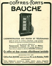 Publicité ancienne coffres-forts Bauche 1925 issue de magazine