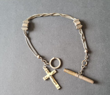 chaine montre a gousset en argent massif sterling poinçonnée + clé et breloque