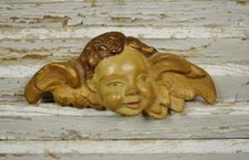 Incroyable plaque murale ancienne en cire peinte française, chérubin d'église / ange / putti