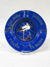 ANCIEN CENDRIER PUBLICITAIRE TOLE EMAILLE BLEU POTASSE D'ALSACE BISTROT SGNE 