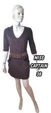 Miss Captain Taille 38 Neuf Superbe robe imitation daim marron foncé manches 3/4