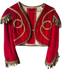 Boléro de Flamenco Femme Espagnole Rouge & Or Épaulettes Galons Franges