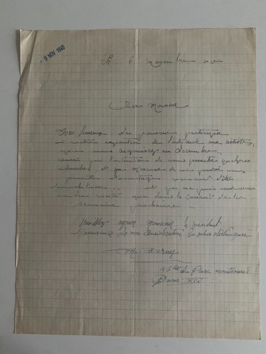 Lettre manuscrite sculpteur - manuscrite, du