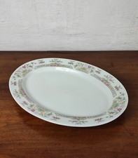 Joli plat en céramique blanc décor floral ovale déco de table vintage GL
